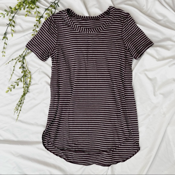 Lululemon Athletica Om Tee In West2east Stripe Heathered Bordeaux Drama Shirt - Picture 5 of 10
